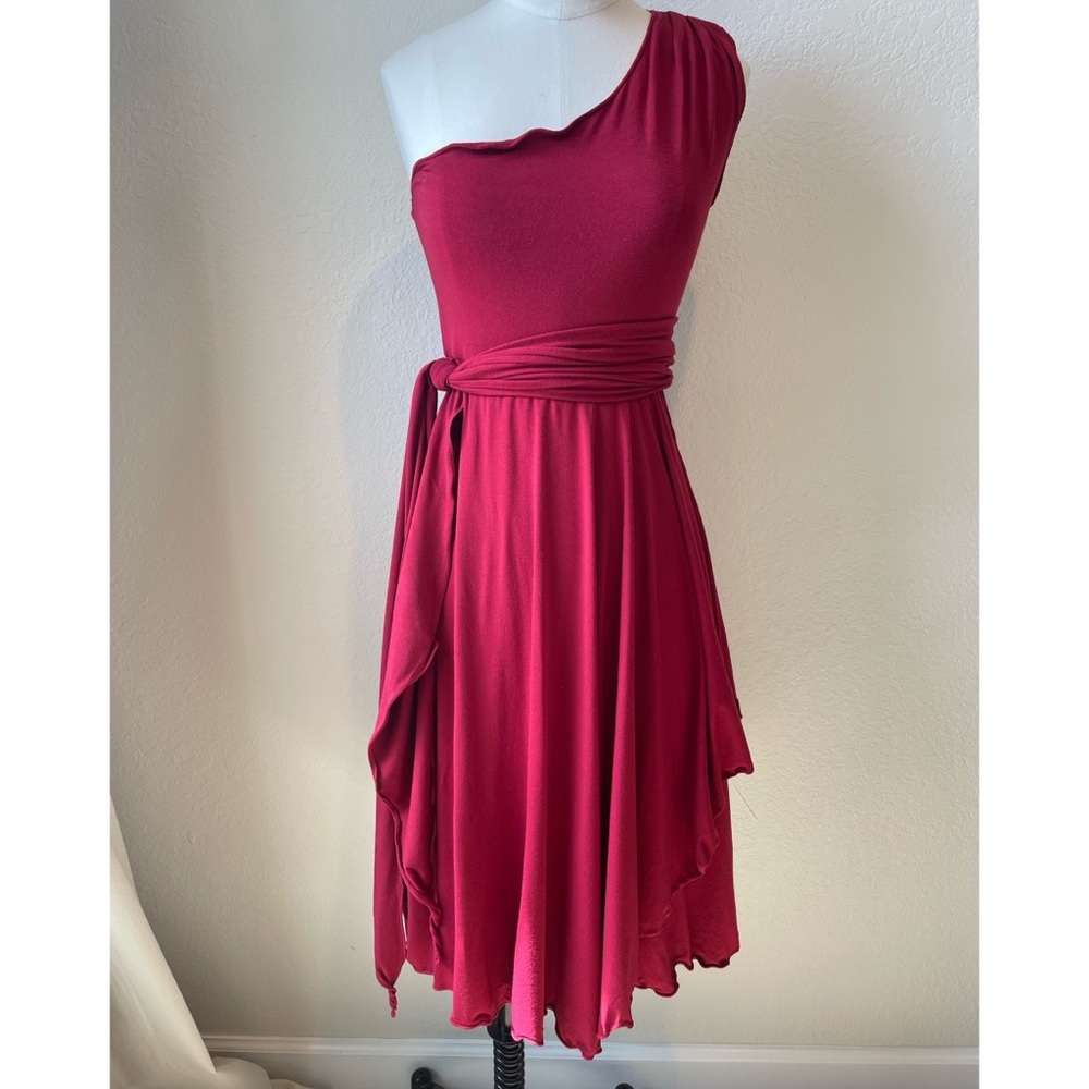 Romantic Red Dress One Shoulder Midi Max Studio